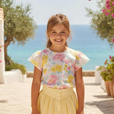 Elara Girl Blouse Short Sleeve, Yellow Pink Lagoon
