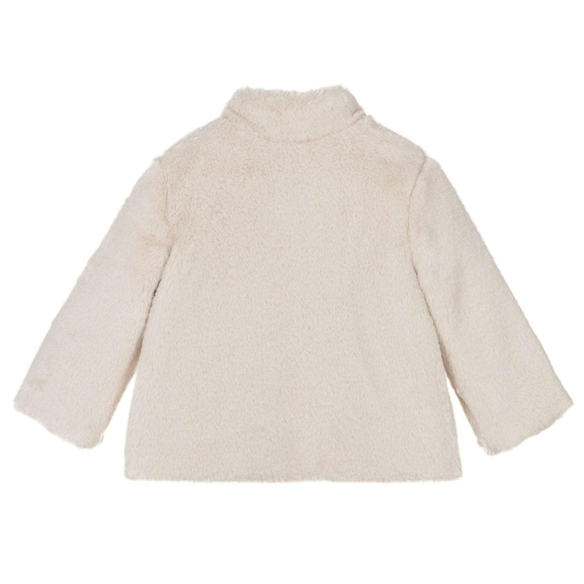 Off White Bow Faux Fur Coat