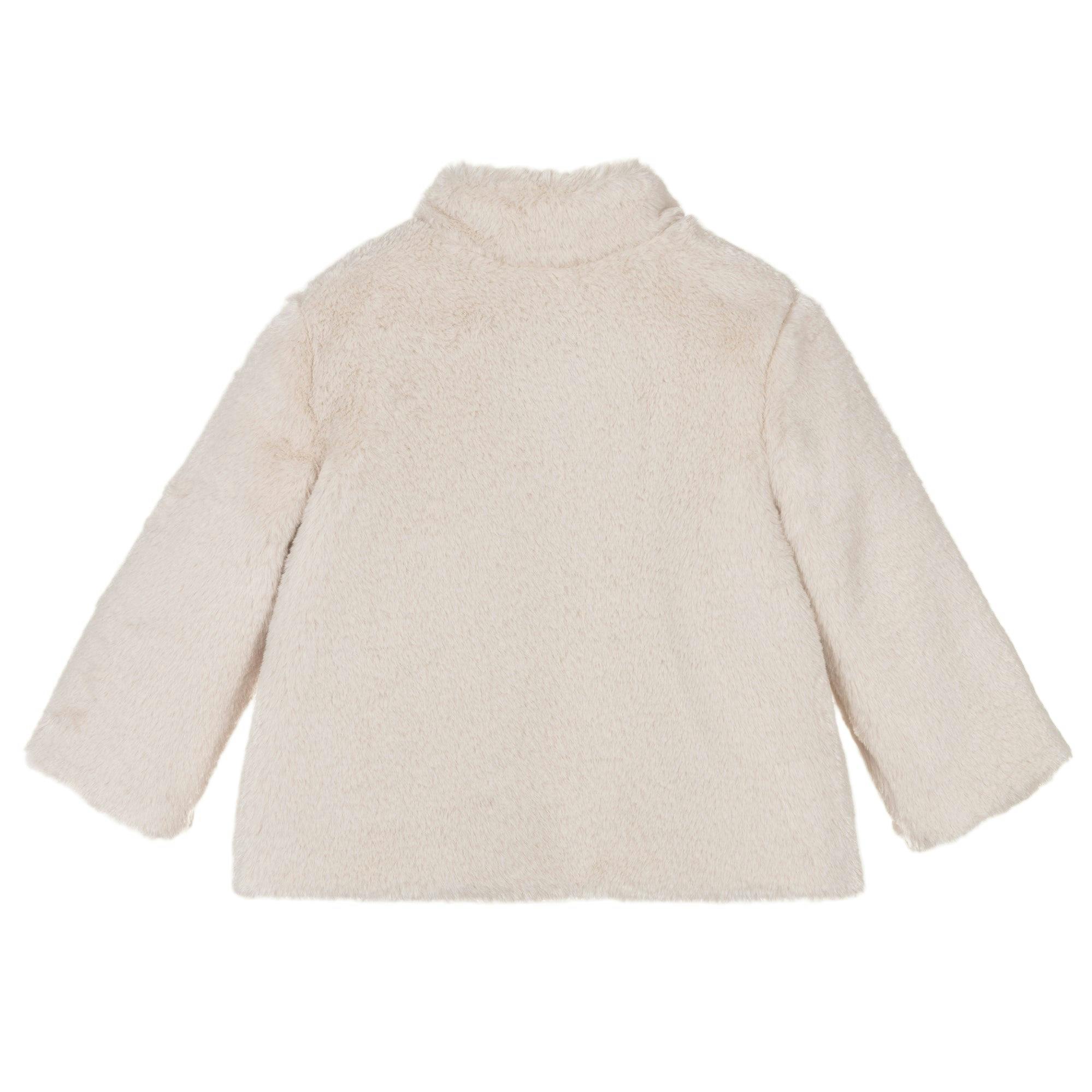 Off White Bow Faux Fur Coat