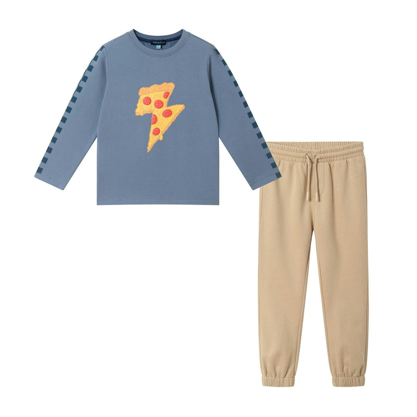 Boys Long Sleeve Tee & Jogger Set | Pizza Lightning-Bolt