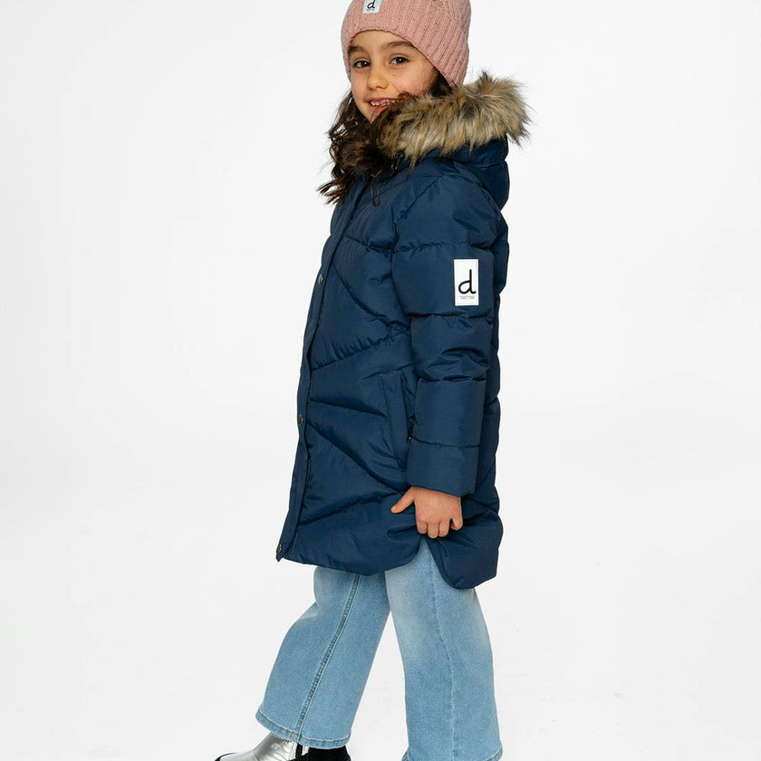 Long Winter Puffer Coat Dark Blue