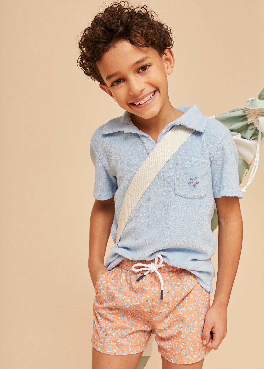Orange Flowers Boys' Swim Shorts