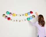 Packed Party Birthday Era Customizable Balloon Garland Banner 60ct - Beaded Bracelet-Style 5-Inch Mylar Balloons with 114 Gold Letters, Strings, and Glue Dots