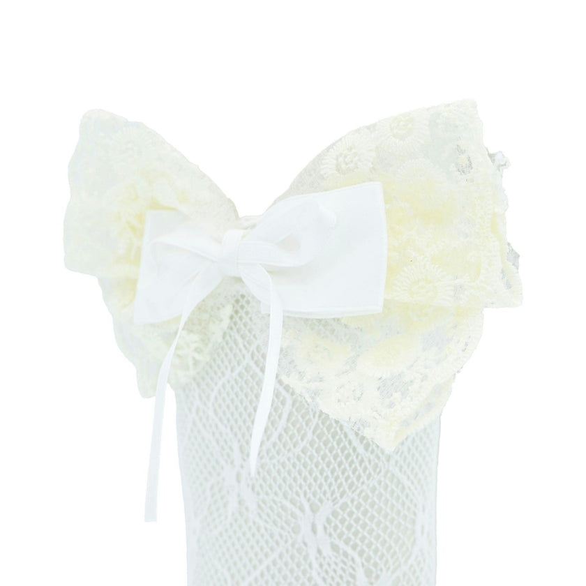 Embroidered Ribbon Bow Long Socks