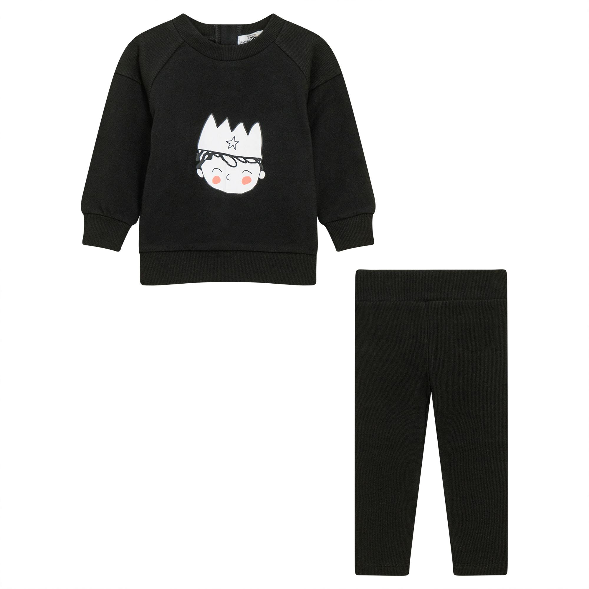 Crown Print Ribbed Elastic Waist Top and Leggings Two Piece Set