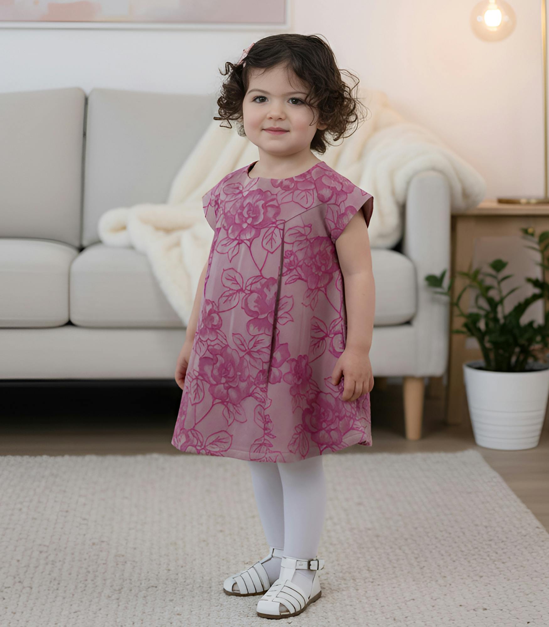 Rose Girl Dress, Purple Flower Jacquard
