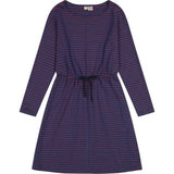 Lila Mini Striped Round Neck Long Sleeve Drawstring Dress, Multi