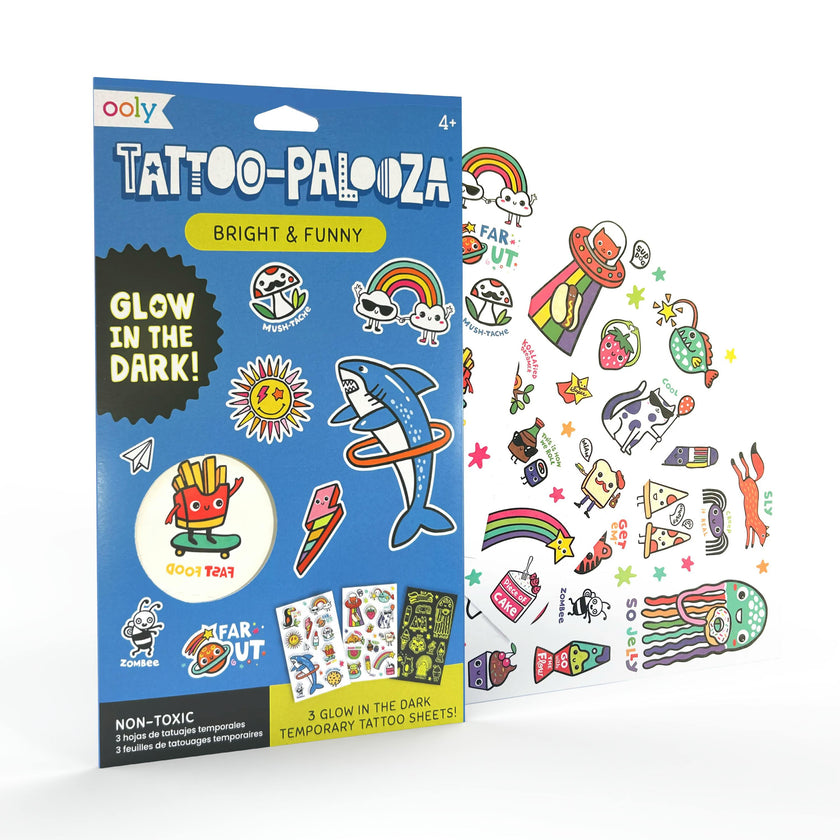 Tattoo-Palooza Glow in the Dark Temporary Tattoos - Bright & Funny - 3 Sheets