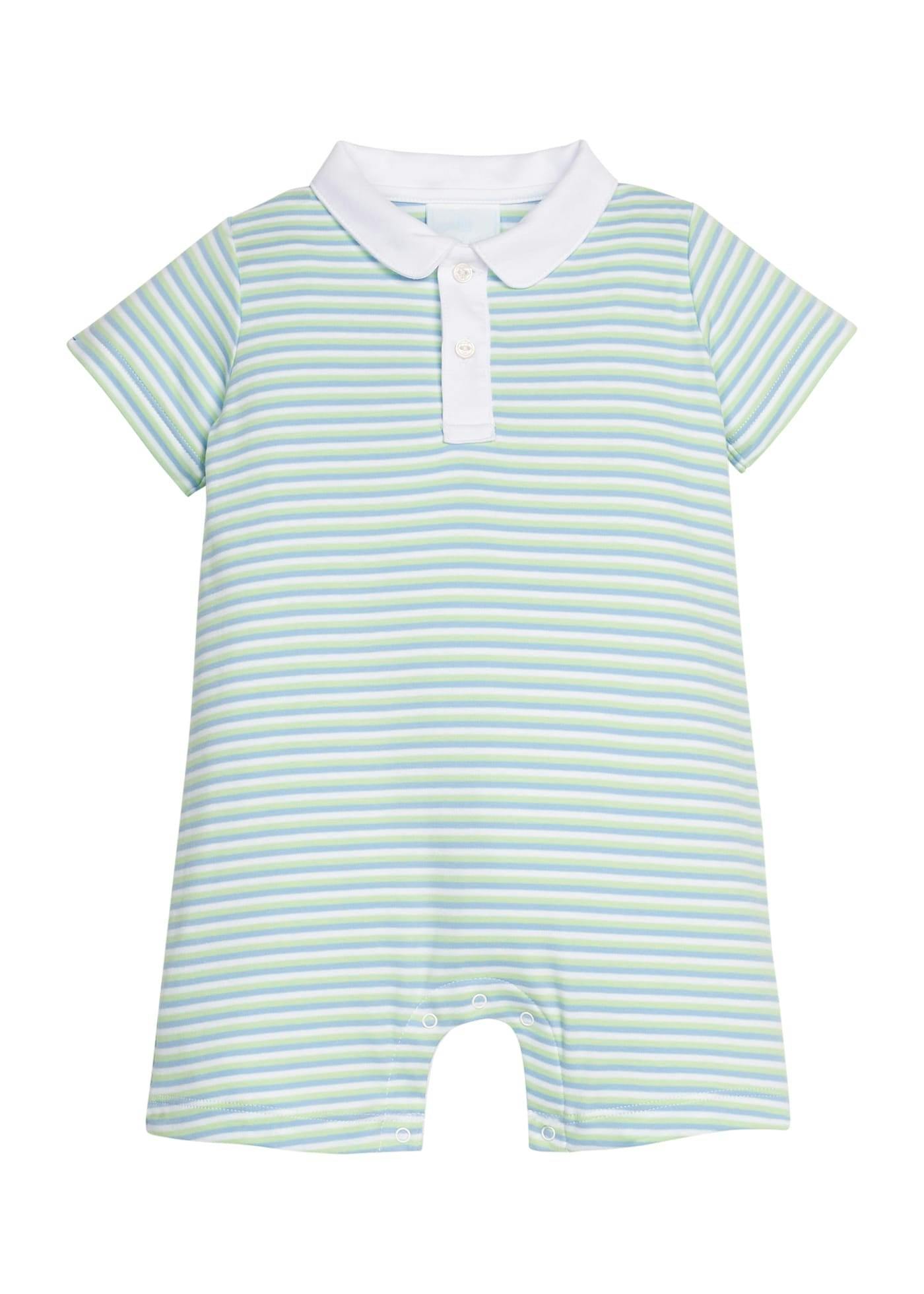 Peter Pan Polo Romper - Greenview Stripe