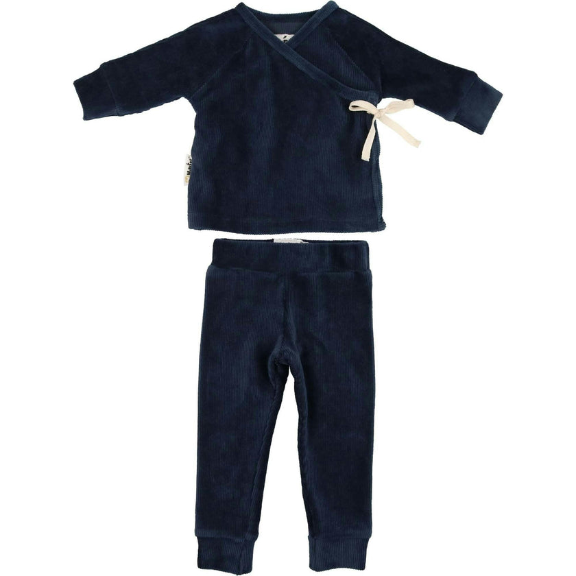 Ribbed Velour Long Sleeve Kimono Top & Pant 2-Piece Set