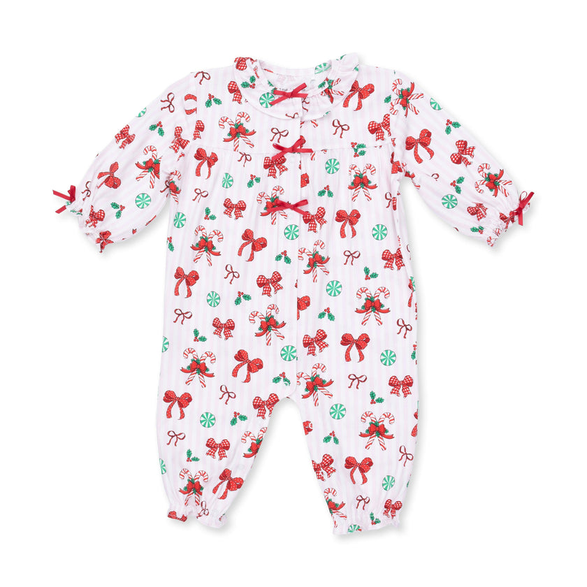 Bows & Candy Canes - Long Sleeve Ruffle Collar Romper