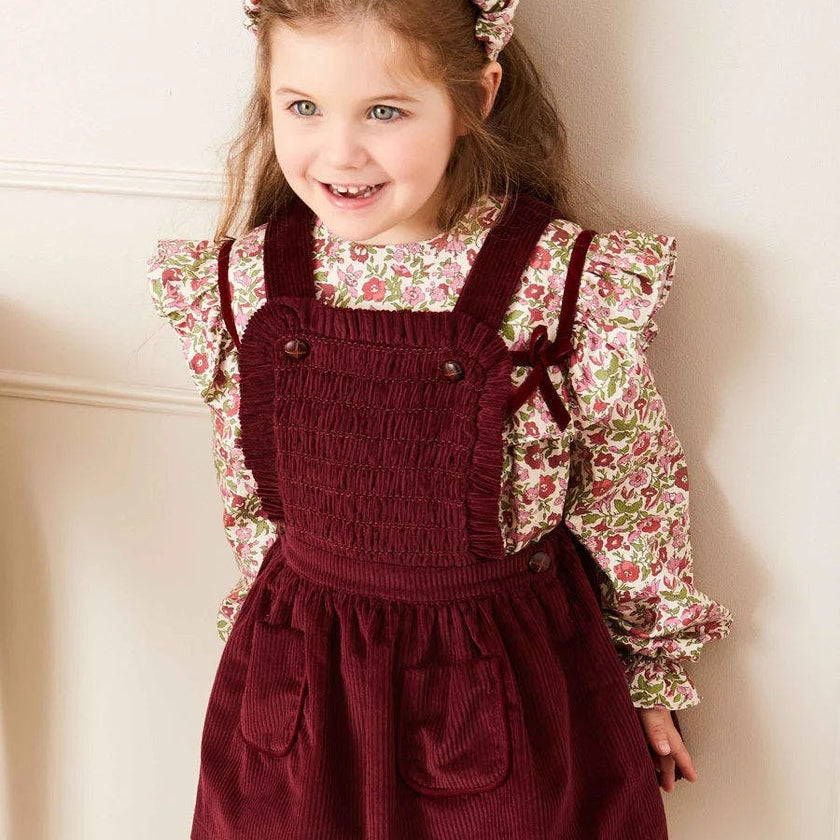 Corduroy Frill Detail Skirt with Braces in Burgundy (12mths-3yrs)