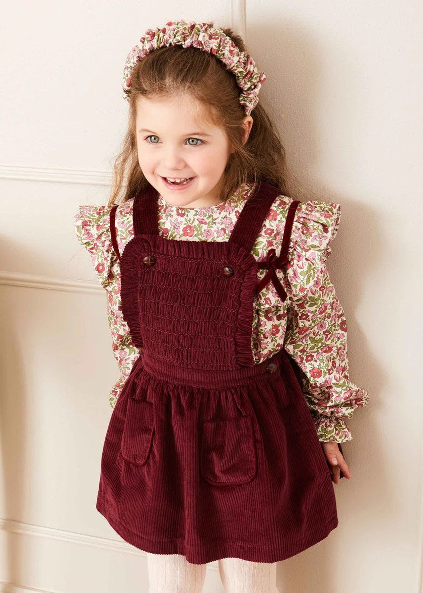 Corduroy Frill Detail Skirt with Braces in Burgundy (12mths-3yrs)
