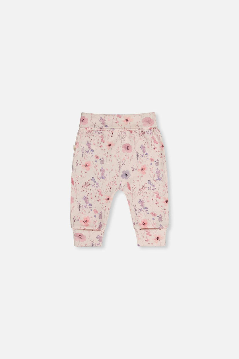 Organic Cotton Evolutive Pants Pink Printed Flowers