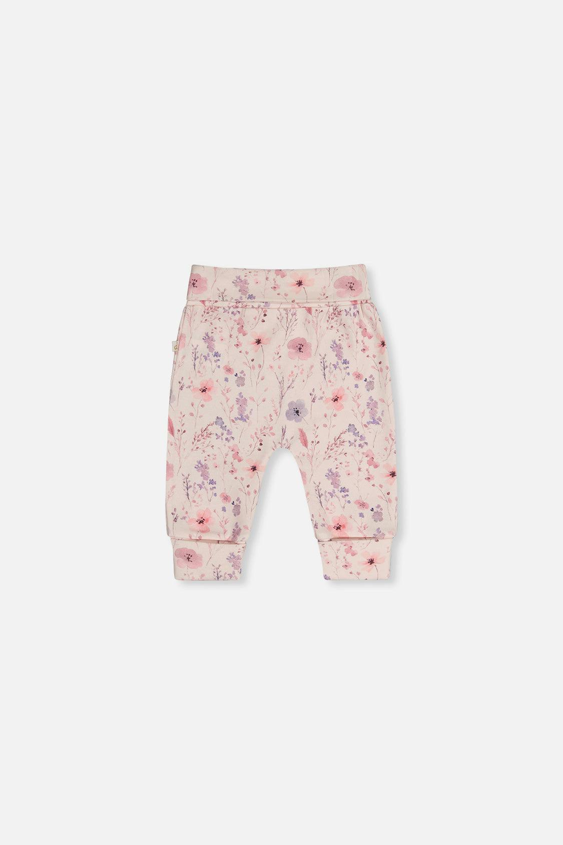 Organic Cotton Evolutive Pants Pink Printed Flowers