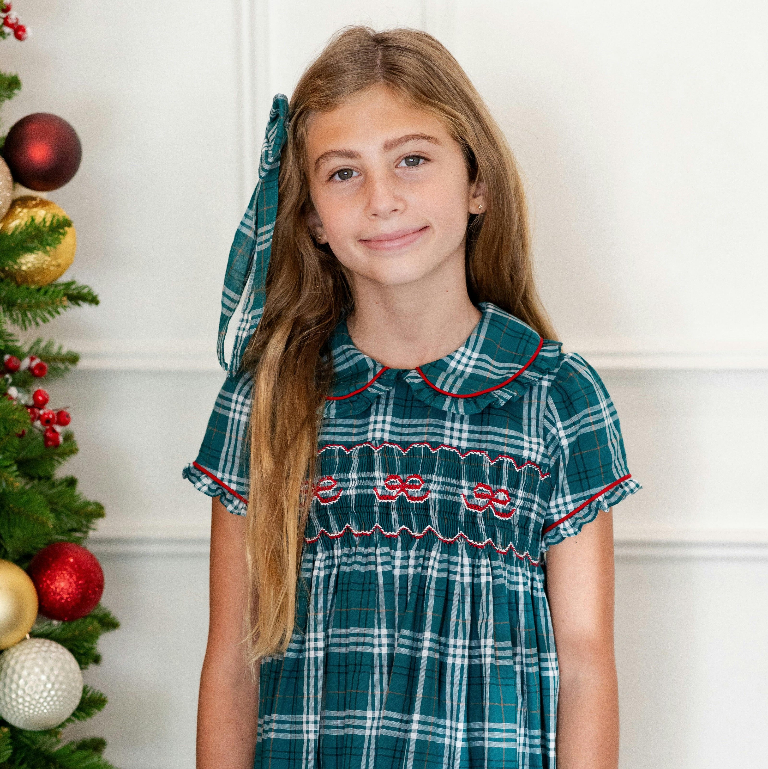 Ariella Girl Dress - Green Tartan