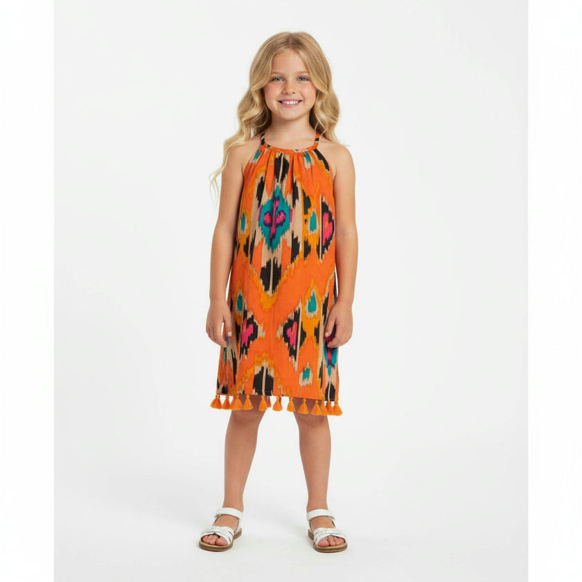 Mini Chantal Girls Dress Fiesta Sunset Ikat, orange