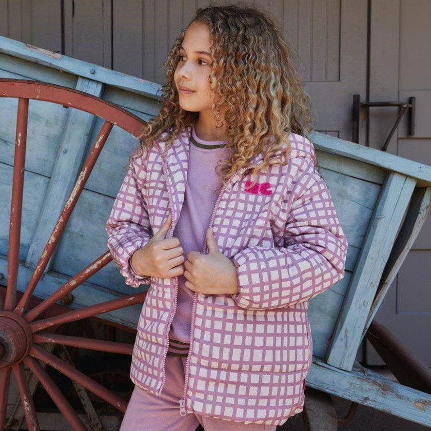 Recycled Polyester Pink Grid Lightweight Puffer