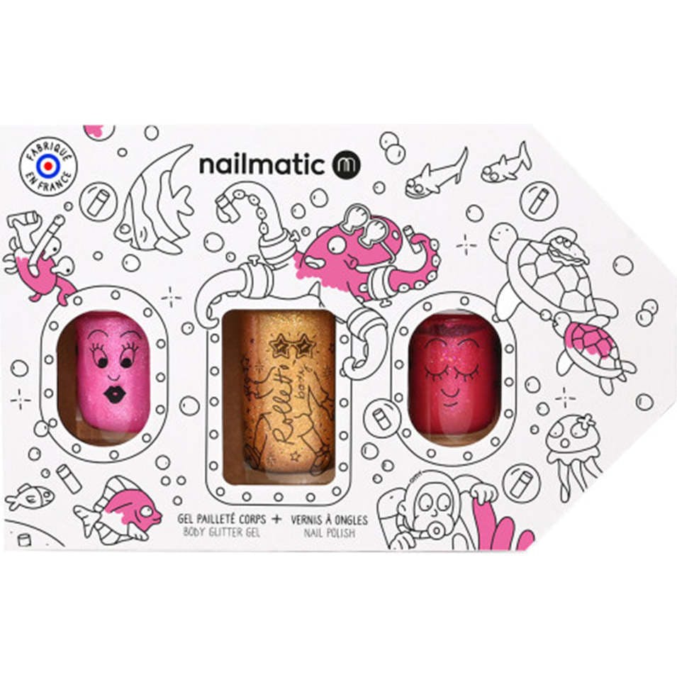 Nail Polish for Kids SET OF 3 EXPLORATION : SISSI PINKY + BODY ROLETTE YELLOW GOLD