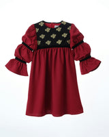 Bella dress (burgundy with golden embroidery blooms)