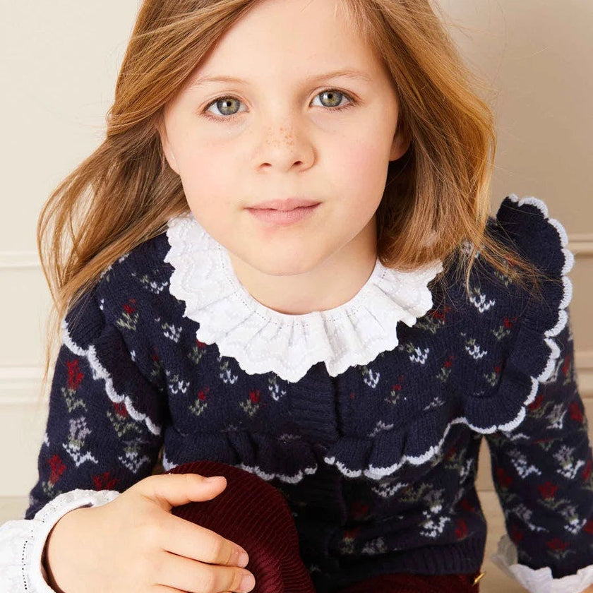 Floral Ruffle Bib Cardigan in Blue (2-10yrs)