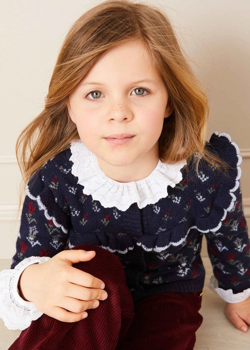 Floral Ruffle Bib Cardigan in Blue (2-10yrs)