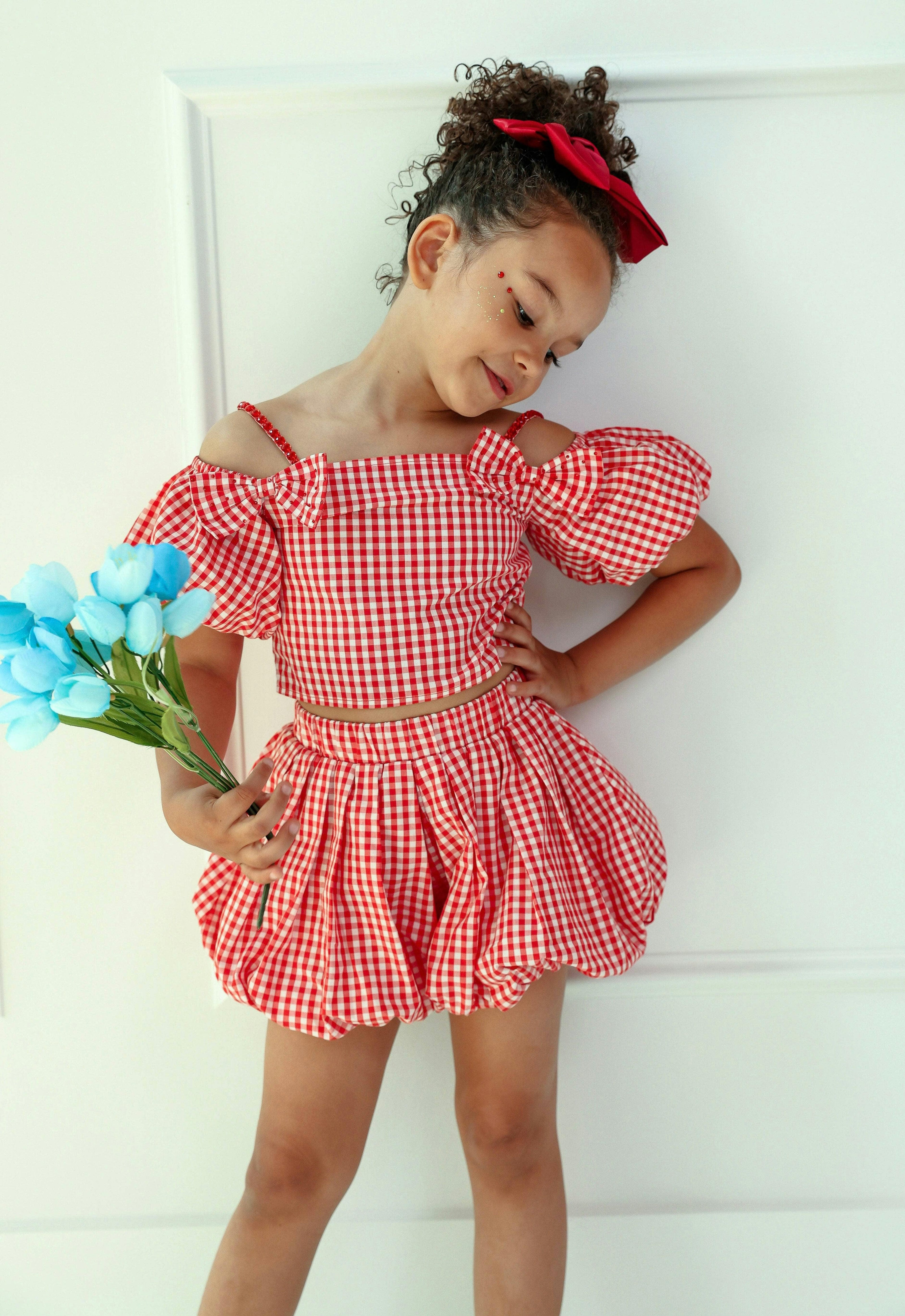 Plaid Bow Bubble Skort Set