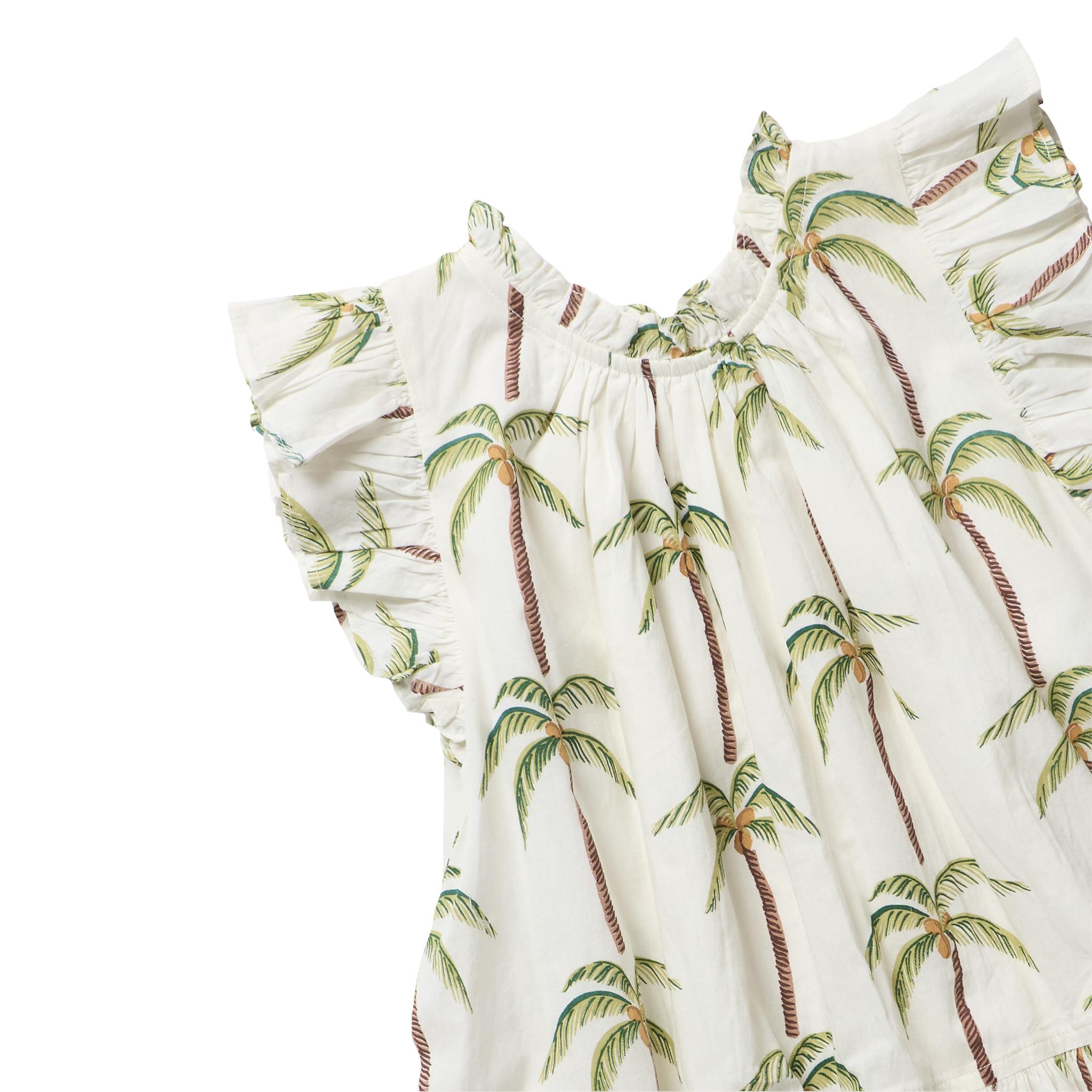 Girls Harper Dress - Cream Palm Trees