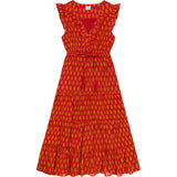 Women's Giselle Ikat V-Neck Ruffle Sleeve Maxi Dress, Red