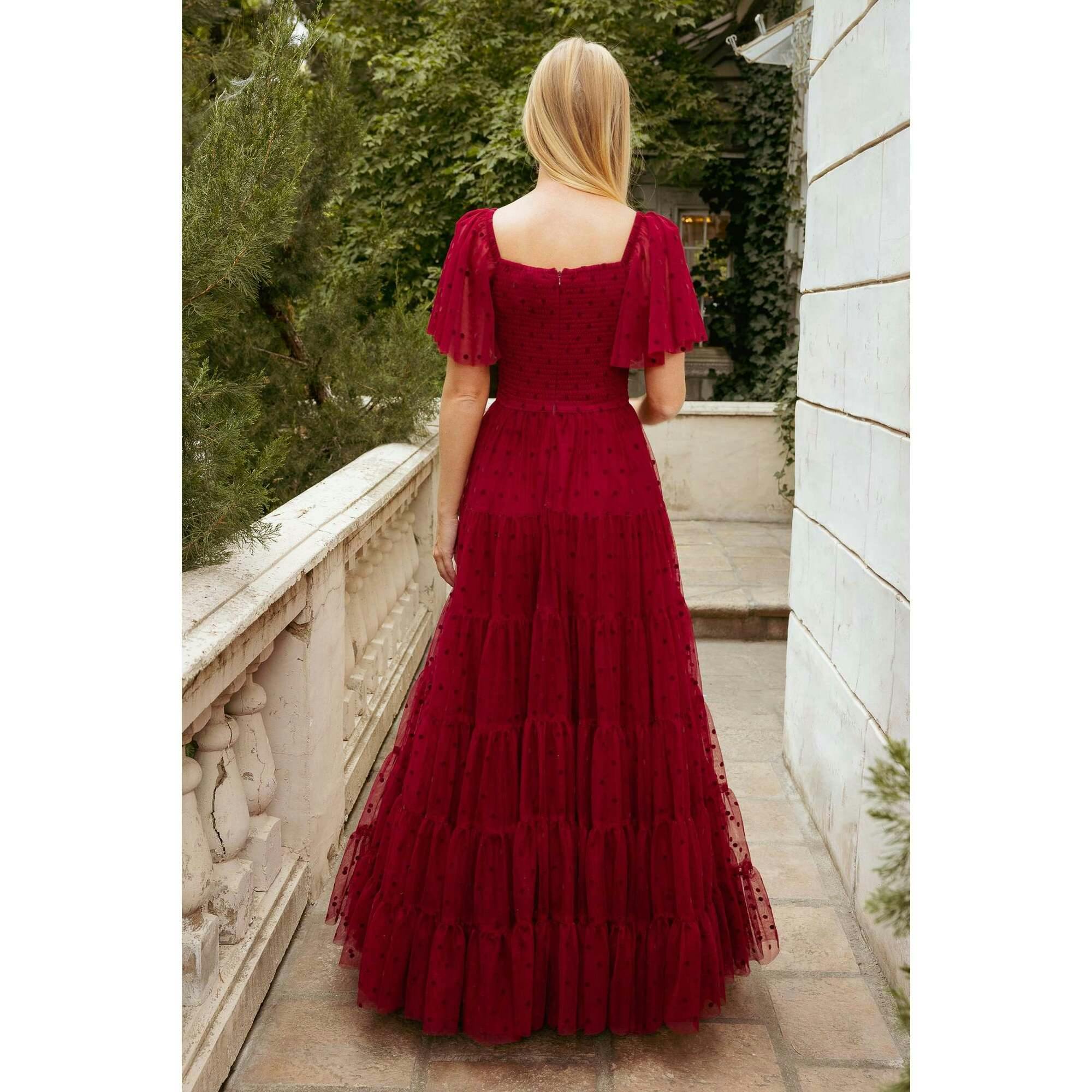 Solange Dress in Burgundy Tulle