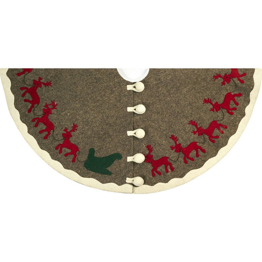 Hand Felted Wool Reindeer and Sleigh Christmas Tree Skirt