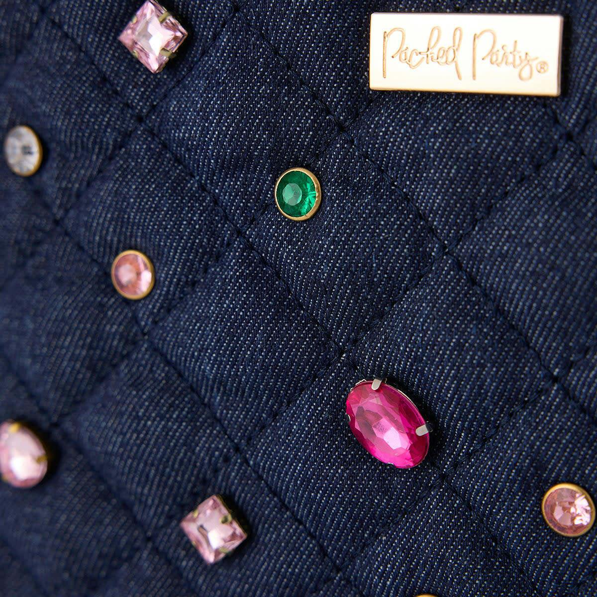 Denim and Multi-color Gemstones Lunchbox by Packed Party | Girl's Lunch Box with Anti-Microbial Lining