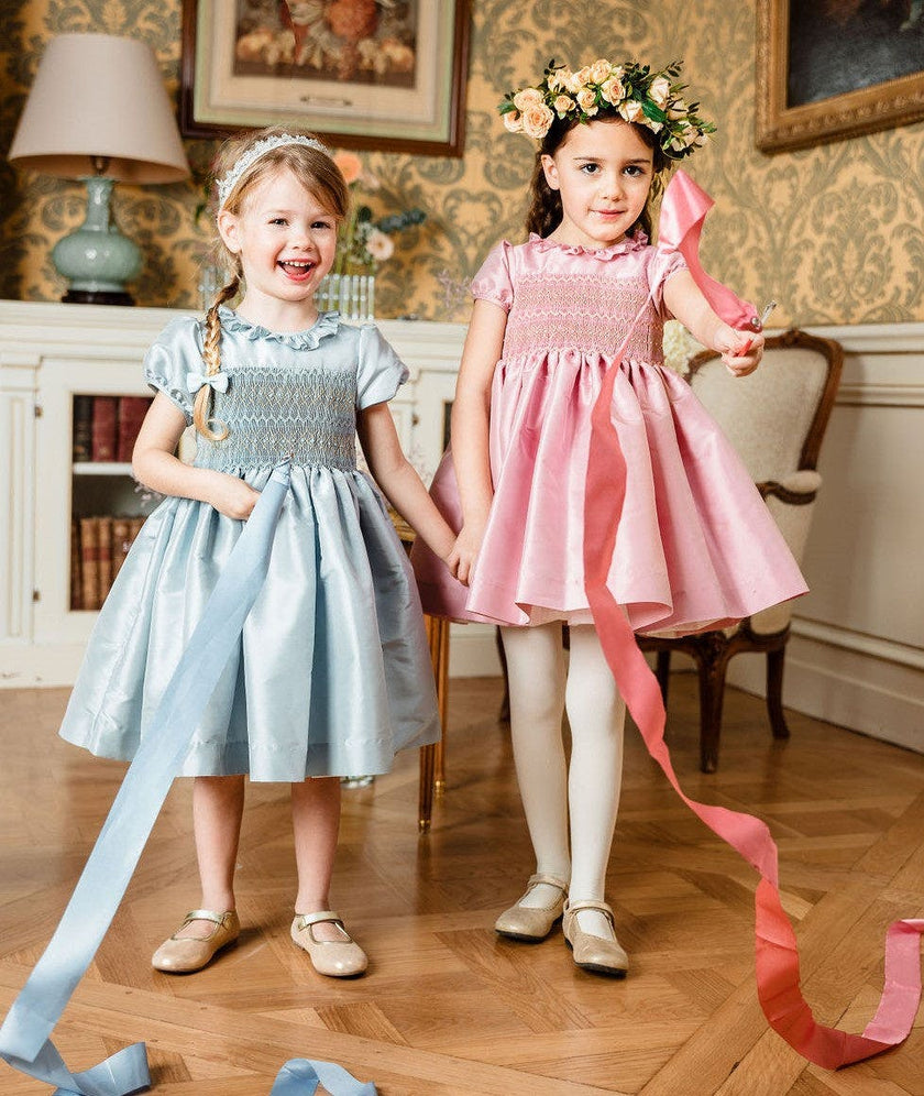 Astrid Blue Taffeta Smocked Girl Dress