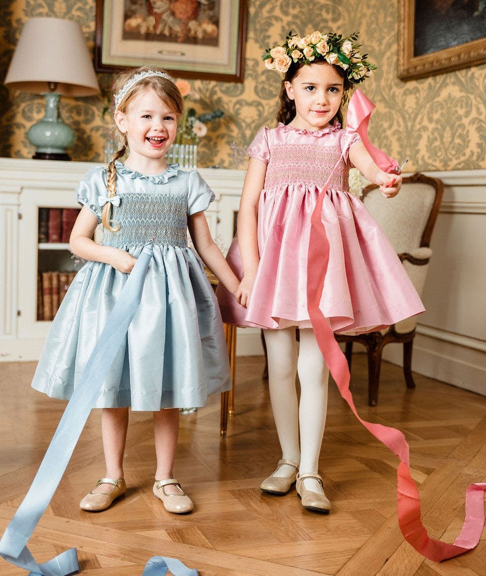Astrid Blue Taffeta Smocked Girl Dress