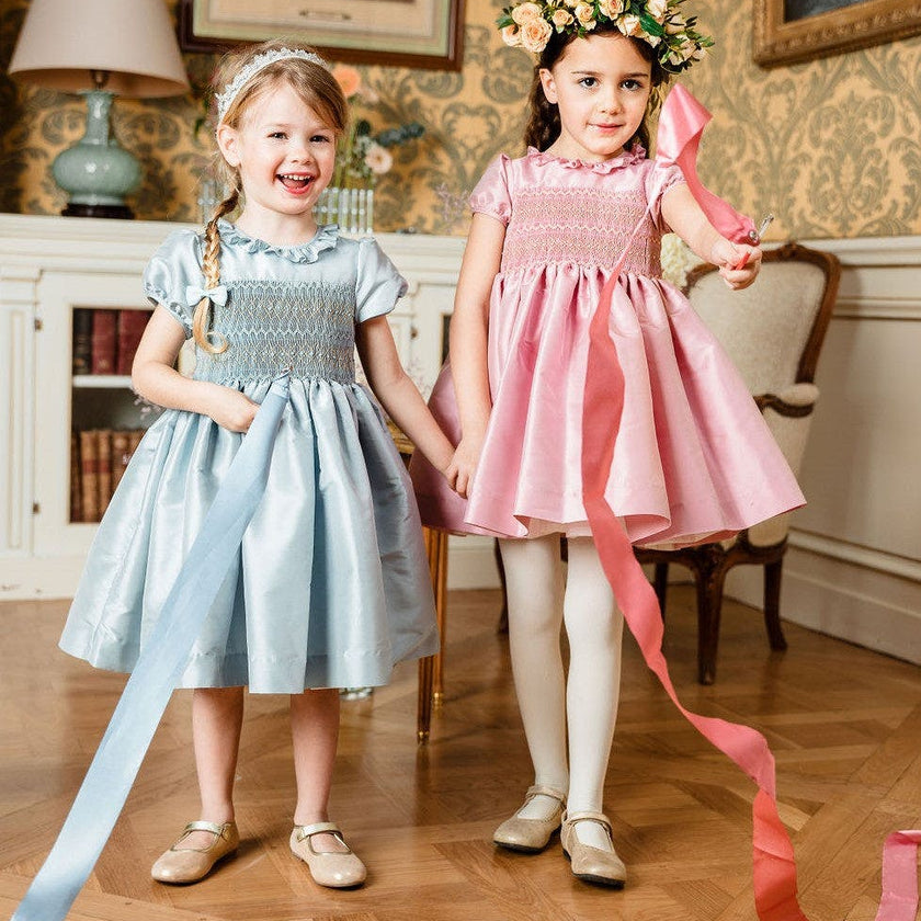 Astrid Blue Taffeta Smocked Girl Dress