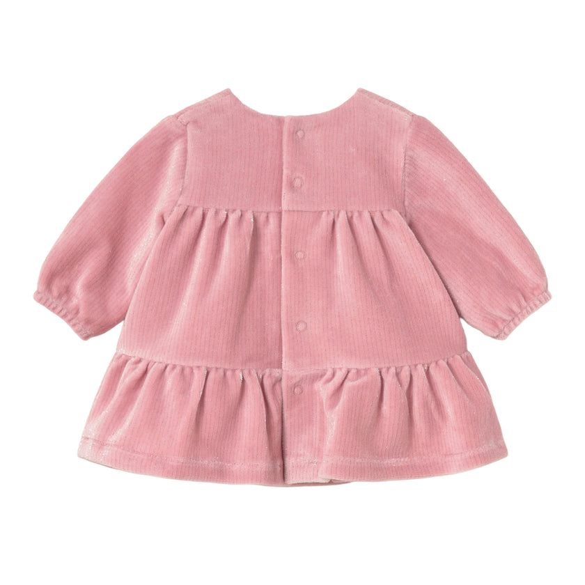 Pink Velvet  Dress with Rosette Accents