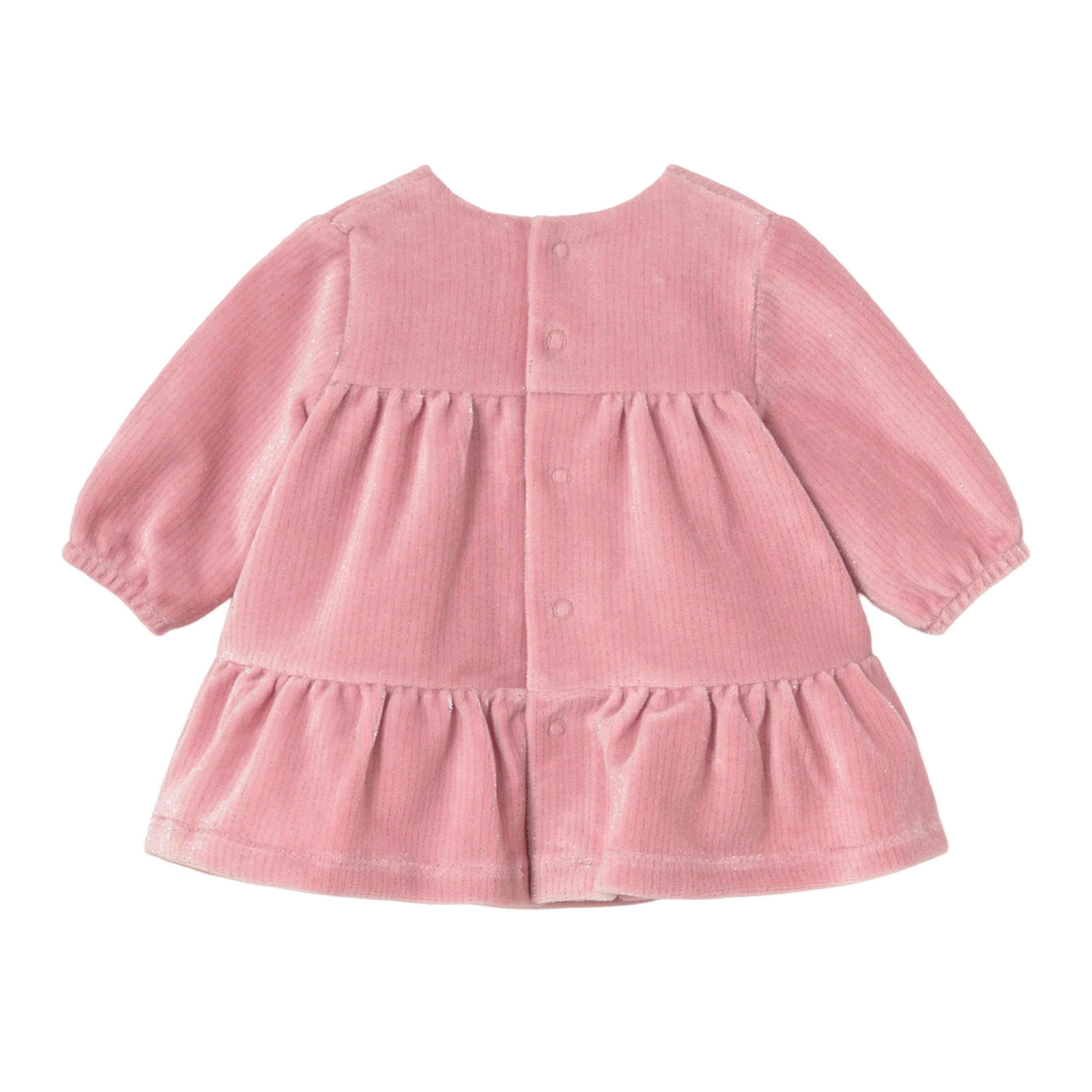 Pink Velvet  Dress with Rosette Accents