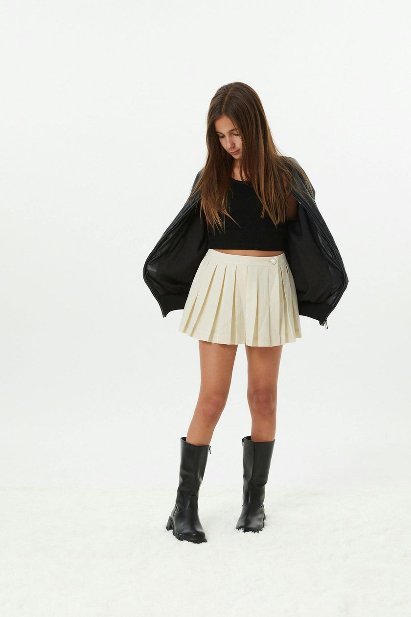 Jane Cream Soft Plaid Pleated Skort