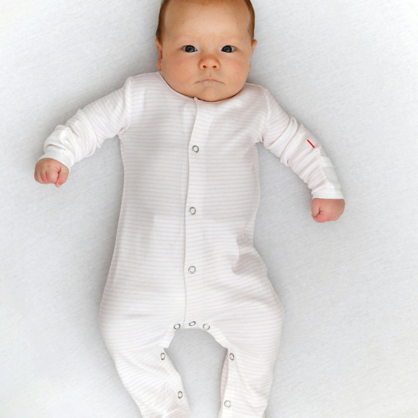 The Organic Snap Footie [Pink Stripe]