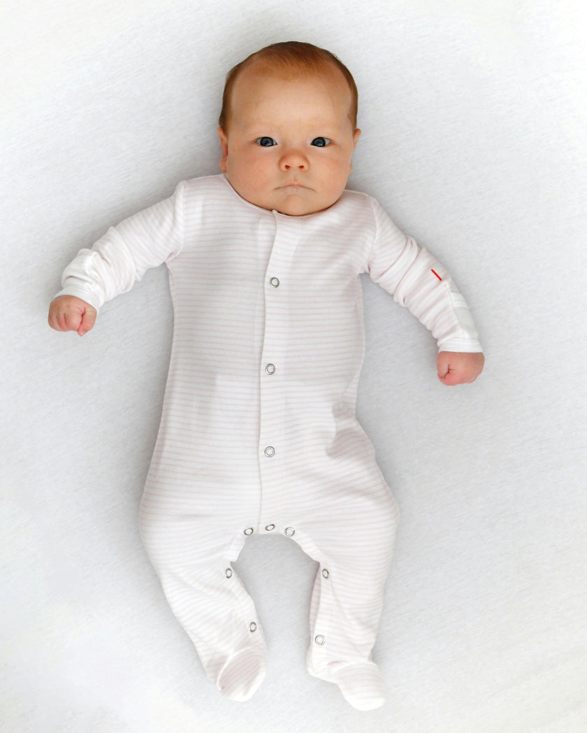 The Organic Snap Footie [Pink Stripe]