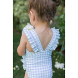 Girls Oasis Blue Gingham Ruffle One Piece