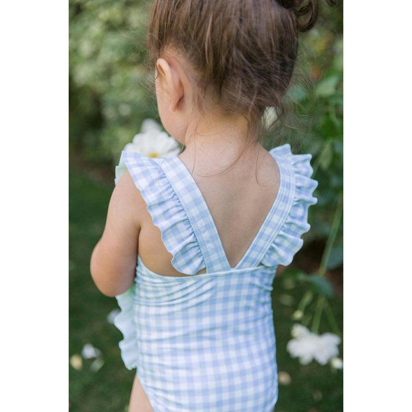 Girls Oasis Blue Gingham Ruffle One Piece