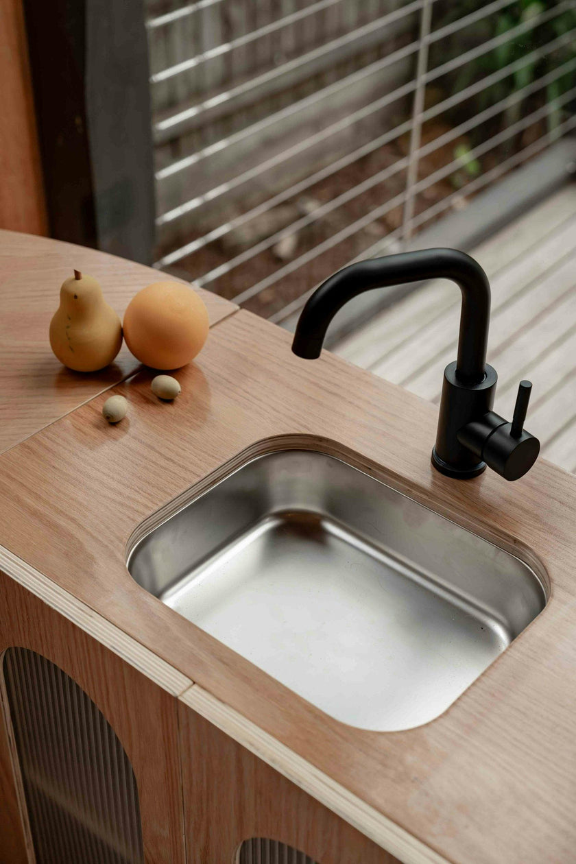 Oak Fluted Play Kitchen Set: Fridge + Sink + Oven