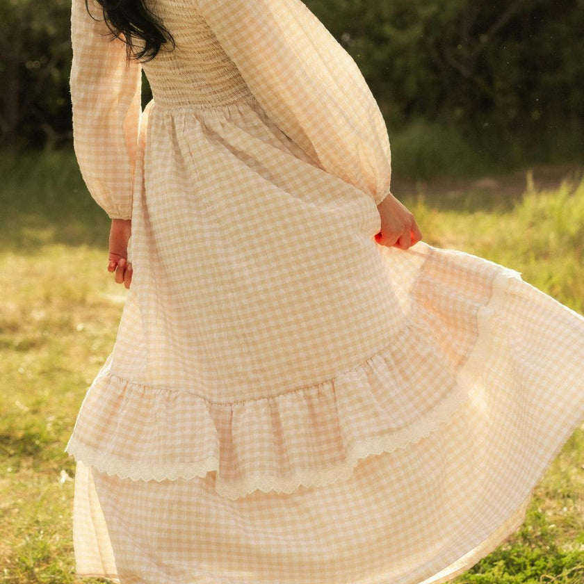 Presley Dress in Cream Gingham