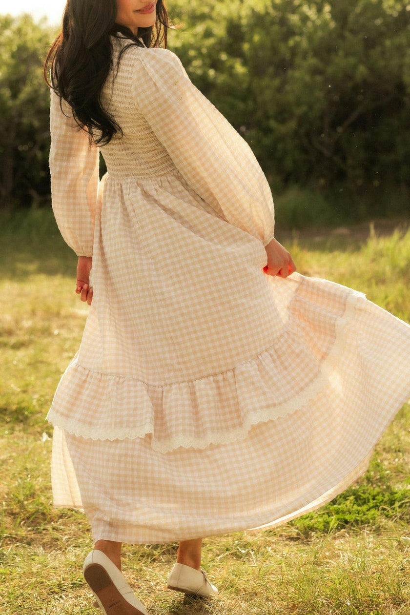 Presley Dress in Cream Gingham