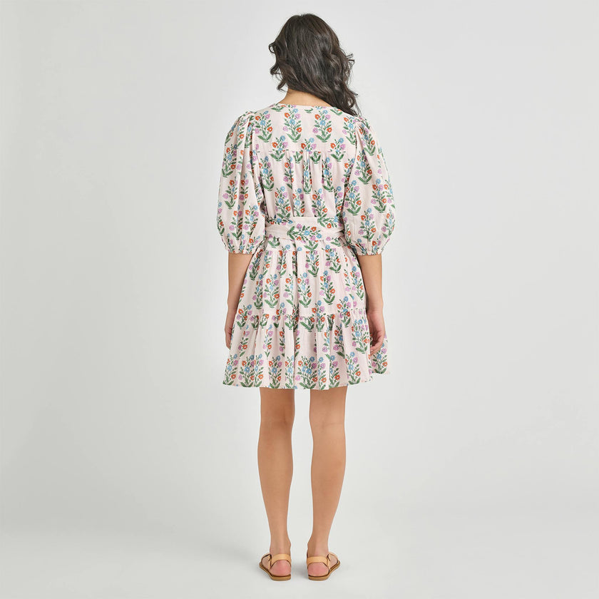 Womens Short Indira Dress - Pink Dewdrop Block Print