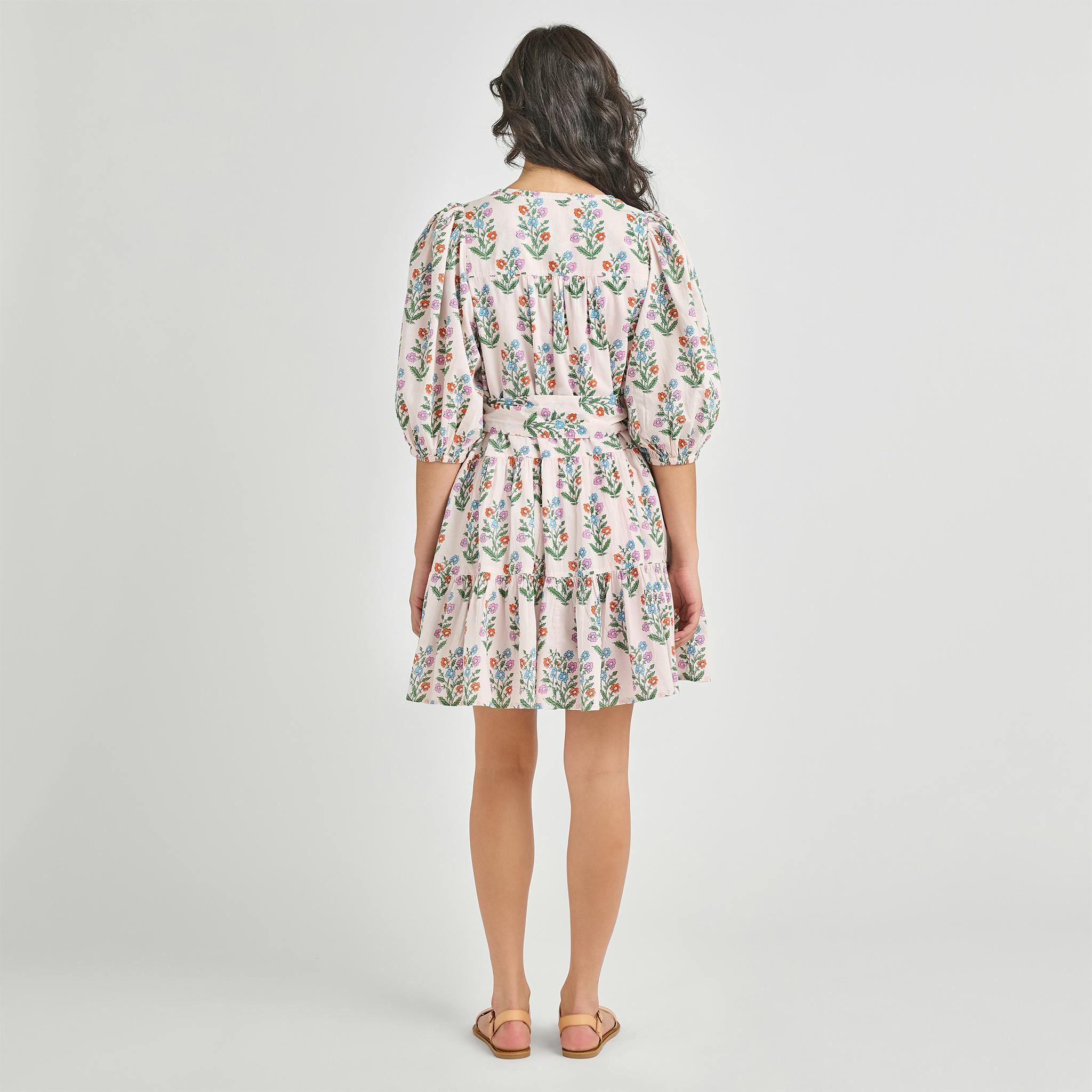 Womens Short Indira Dress - Pink Dewdrop Block Print
