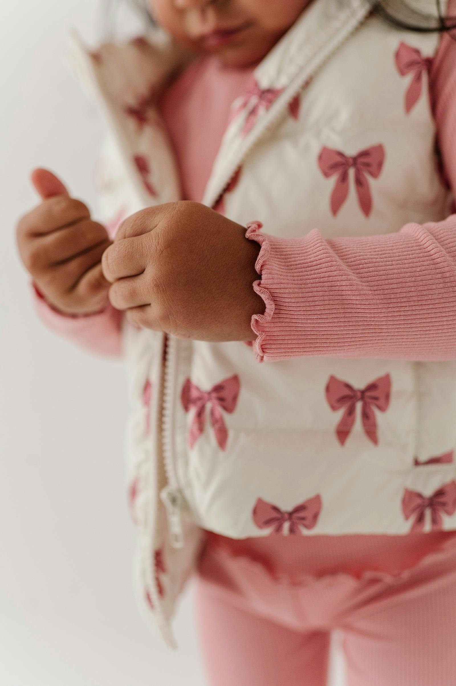 Kids Puffer Vest in Rose Elegance Bows