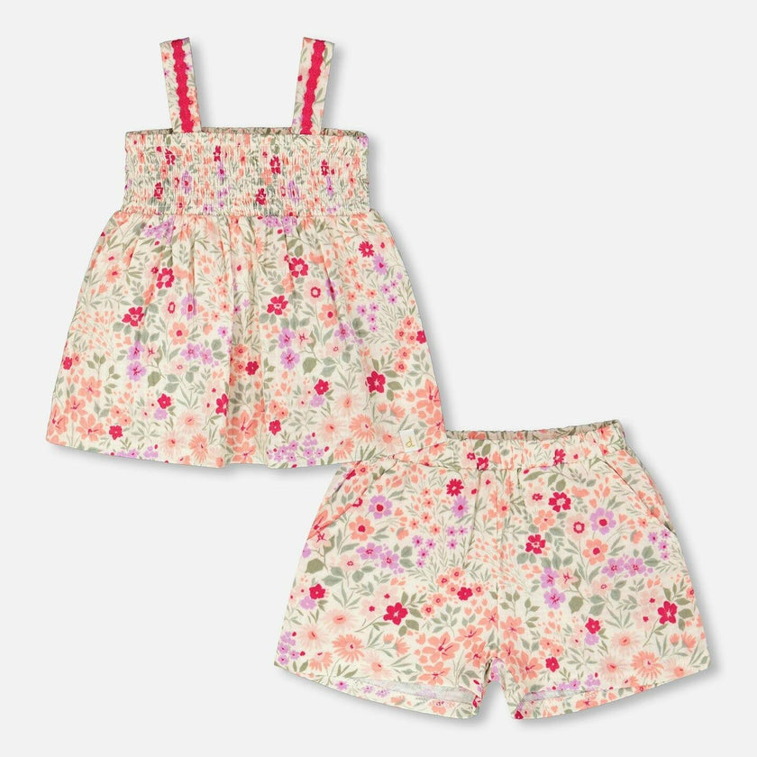Tank Top With Smocking And Shorts Set In Muslin