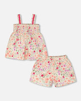 Tank Top With Smocking And Shorts Set In Muslin